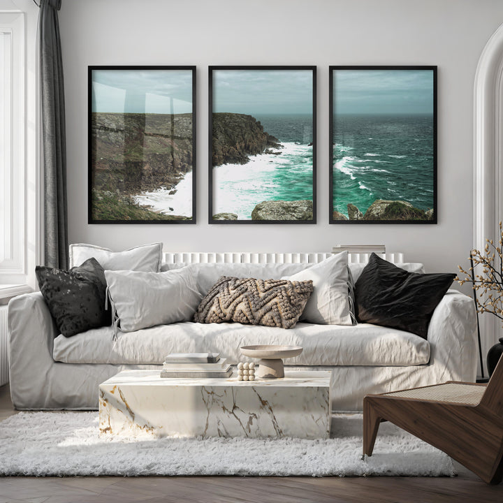 Stormy Rocky Cove Beach Prints Wall Art - Black Framed Poster No Border - Artworksets