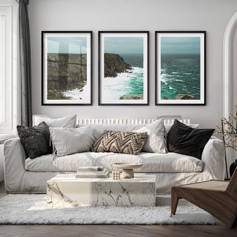 Stormy Rocky Cove Beach Prints Wall Art - Black Framed Poster with White Border - Artworksets