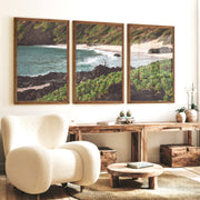 Surfer Cove Beach Scene Wall Decor - Dark Brown Framed Poster No Border - Artworksets