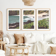 Surfer Cove Beach Scene Wall Decor- Natural Wood Framed Poster with White Border - Artworksets