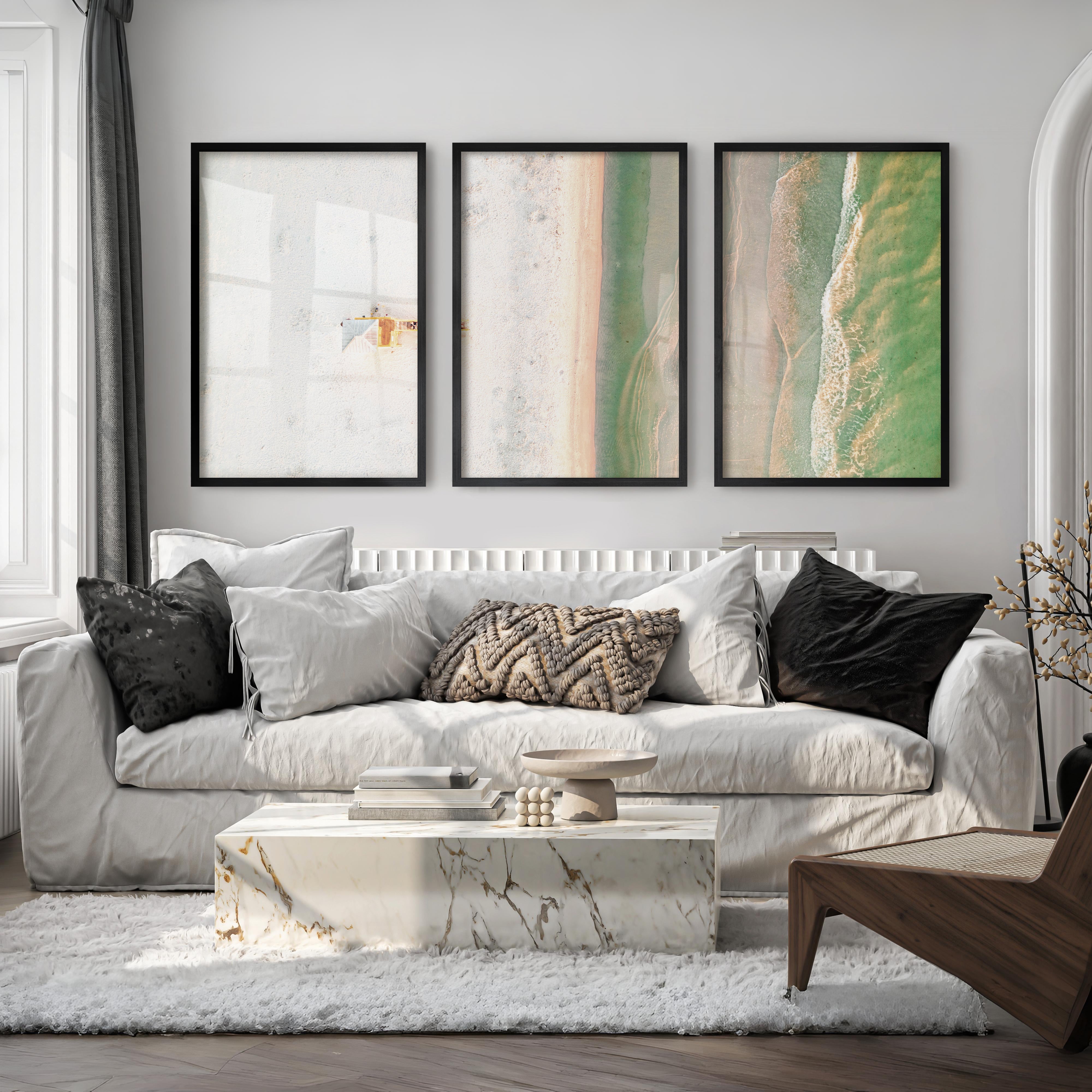 Aerial Shoreline Beach Style Wall Art - Black Framed Poster No Border - Artworksets