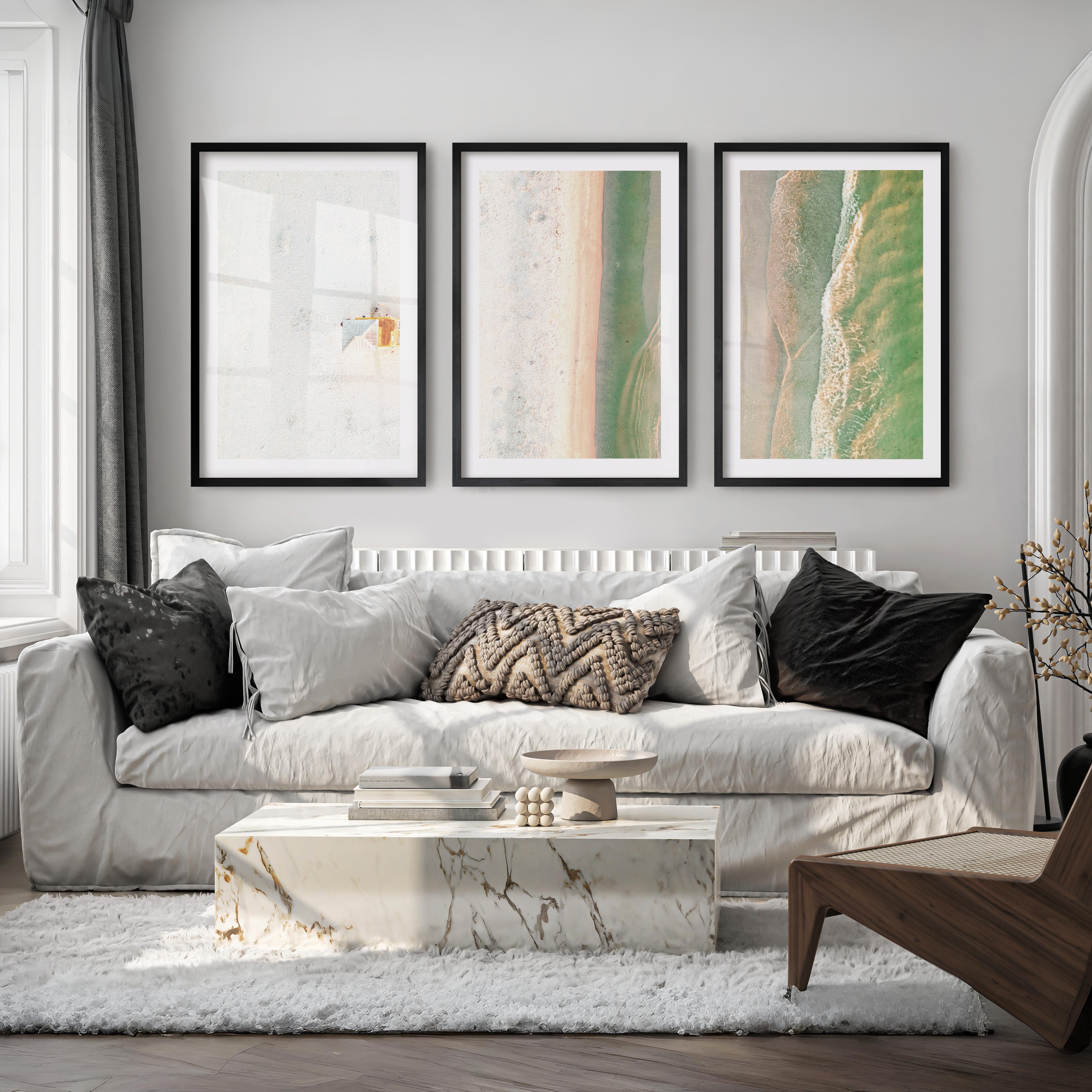 Aerial Shoreline Beach Style Wall Art - Black Framed Poster with White Border - Artworksets