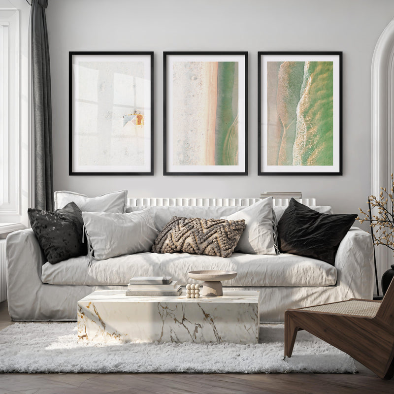 Aerial Shoreline Beach Style Wall Art - Black Framed Poster with White Border - Artworksets