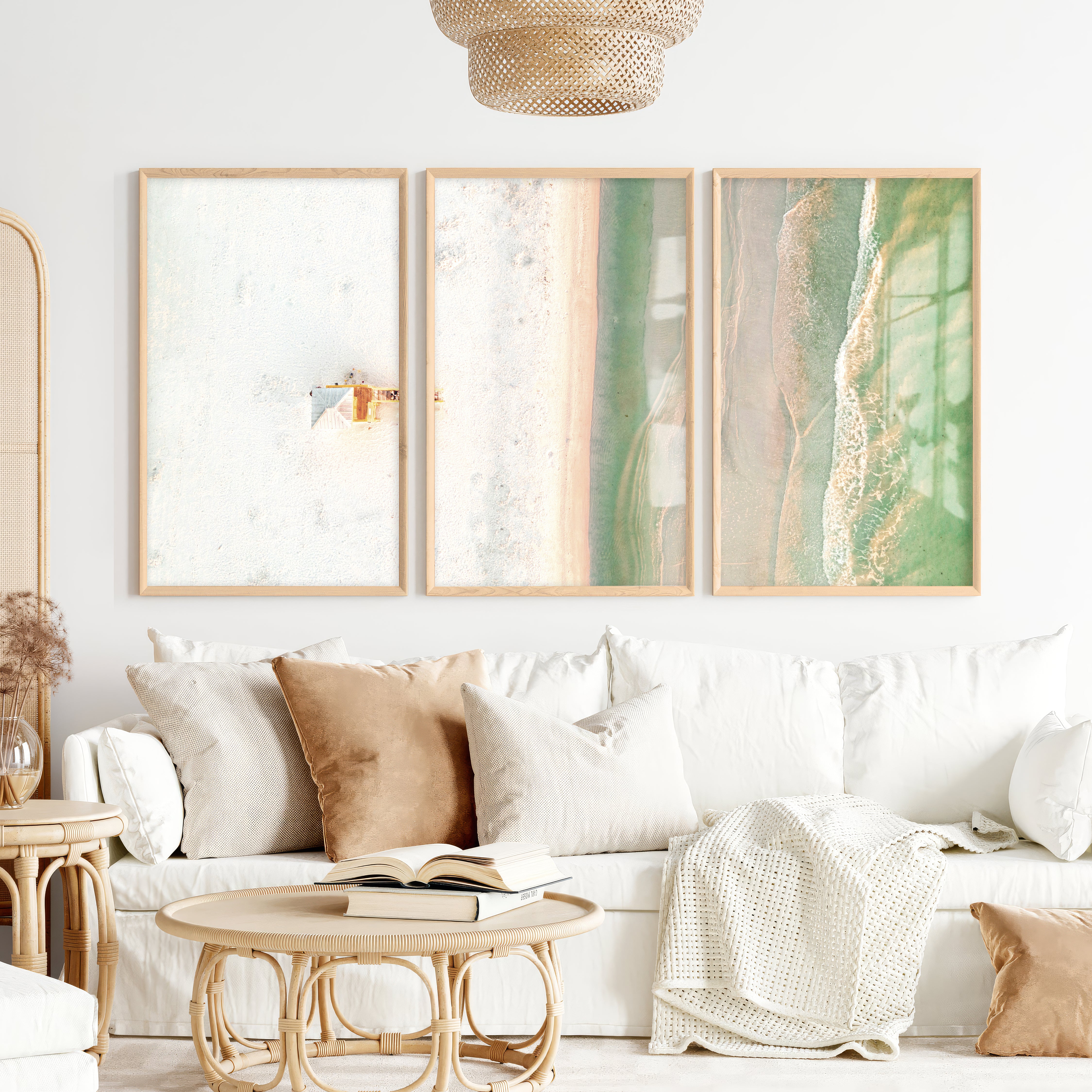 Aerial Shoreline Beach Style Wall Art - Natural Wood Framed Poster No Border - Artworksets