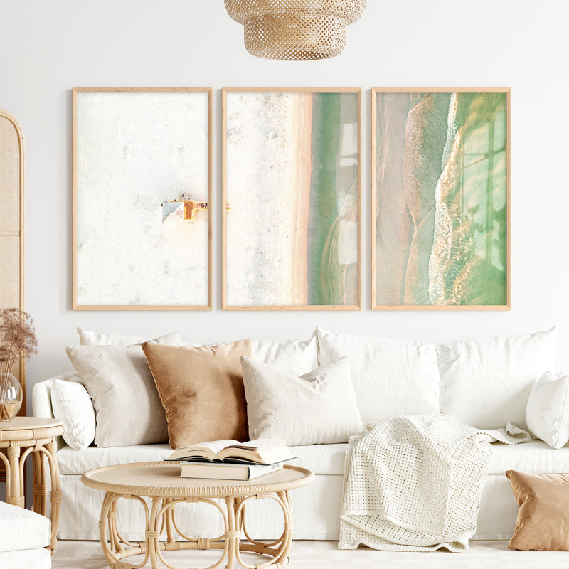 Aerial Shoreline Beach Style Wall Art - Natural Wood Framed Poster No Border - Artworksets