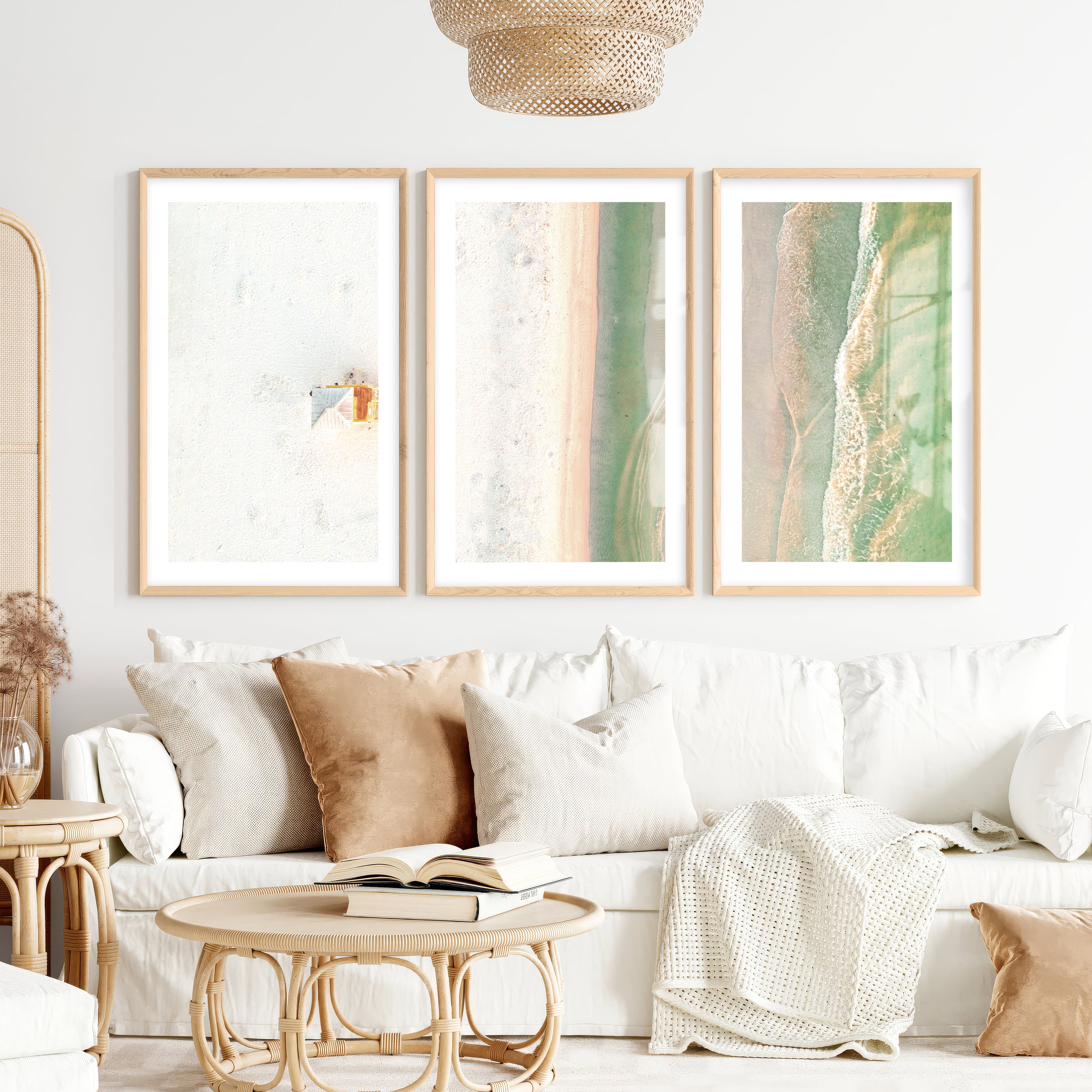 Aerial Shoreline Beach Style Wall Art- Natural Wood Framed Poster with White Border - Artworksets