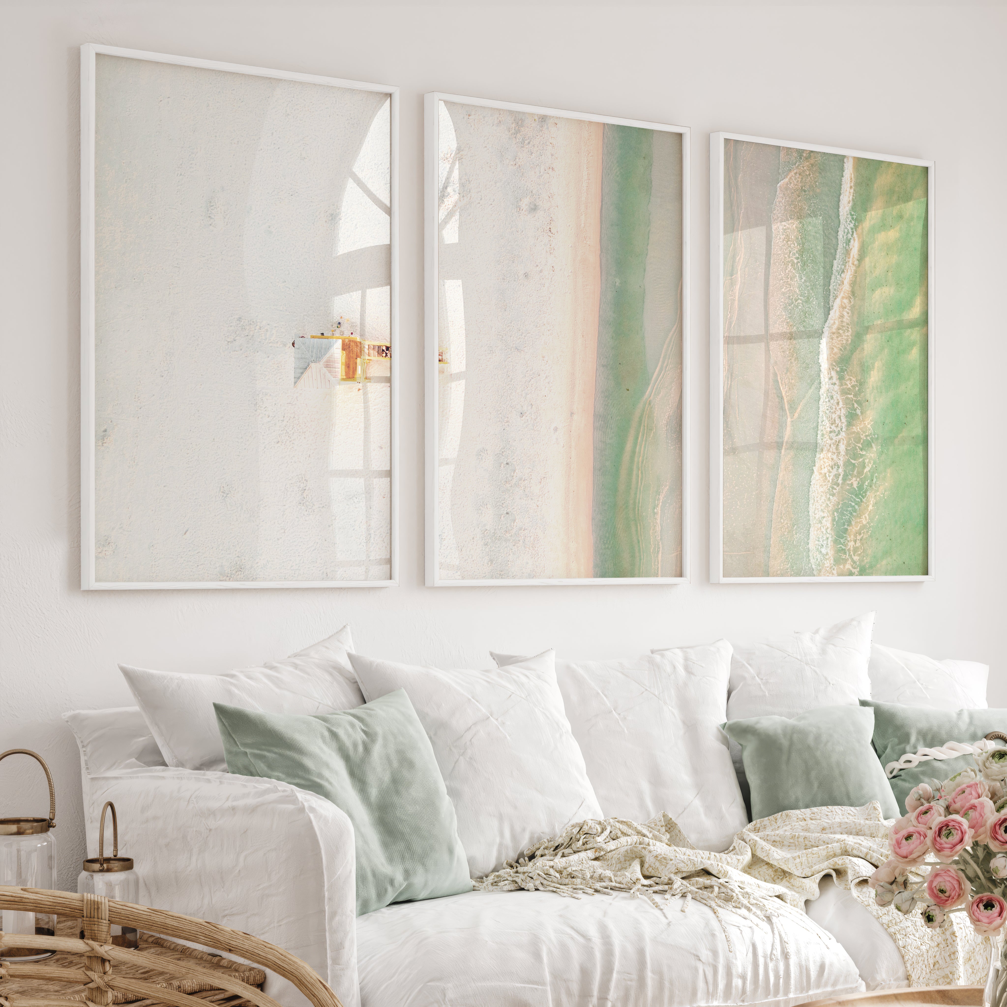 Aerial Shoreline Beach Style Wall Art - White Framed Poster No Border - Artworksets