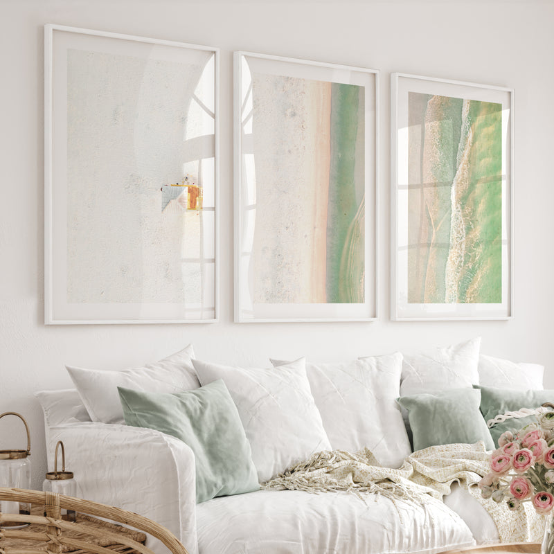 Aerial Shoreline Beach Style Wall Art - White Framed Poster with White Border - Artworksets