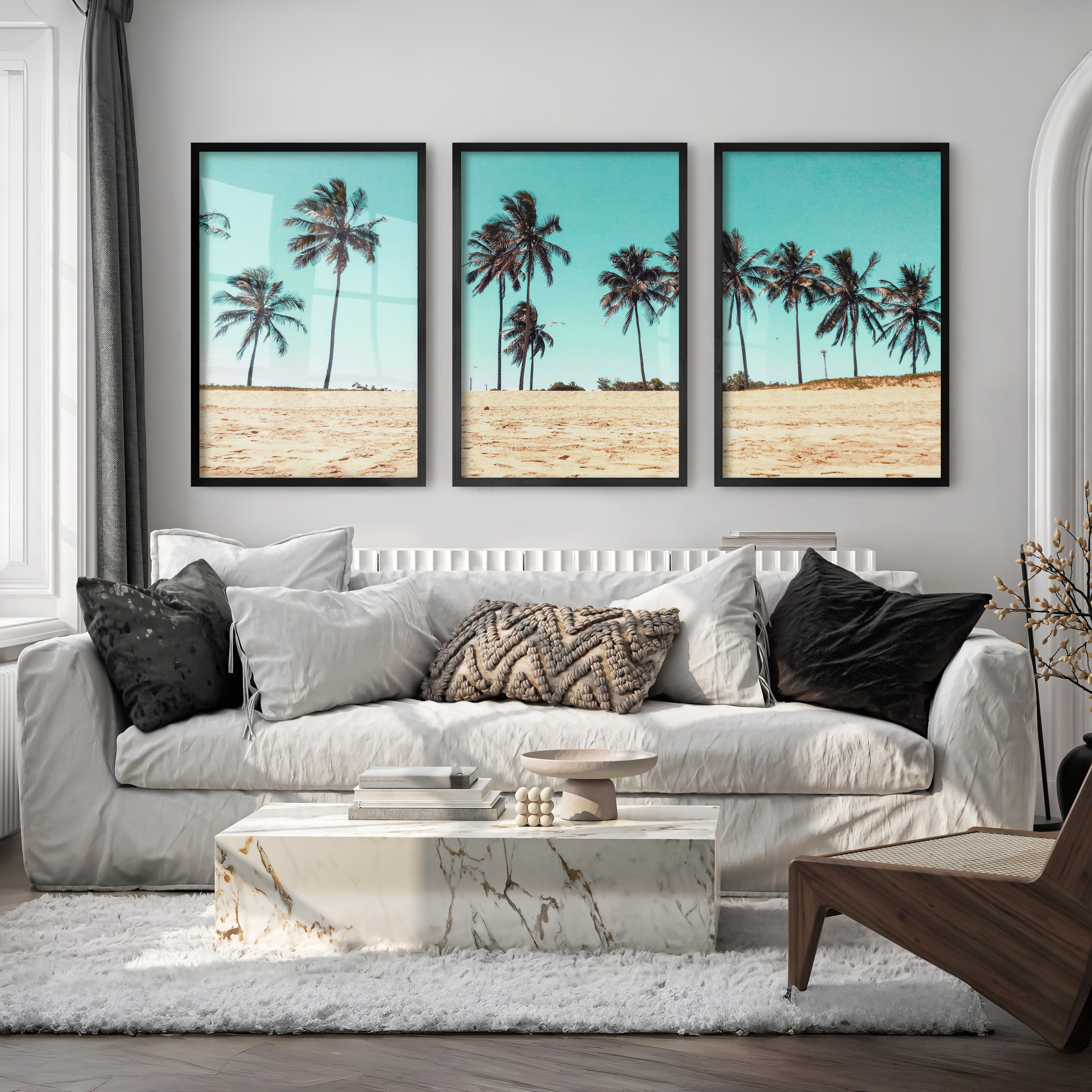 Palm Tree Coast beach style wall art - Black Framed Poster No Border - Artworksets