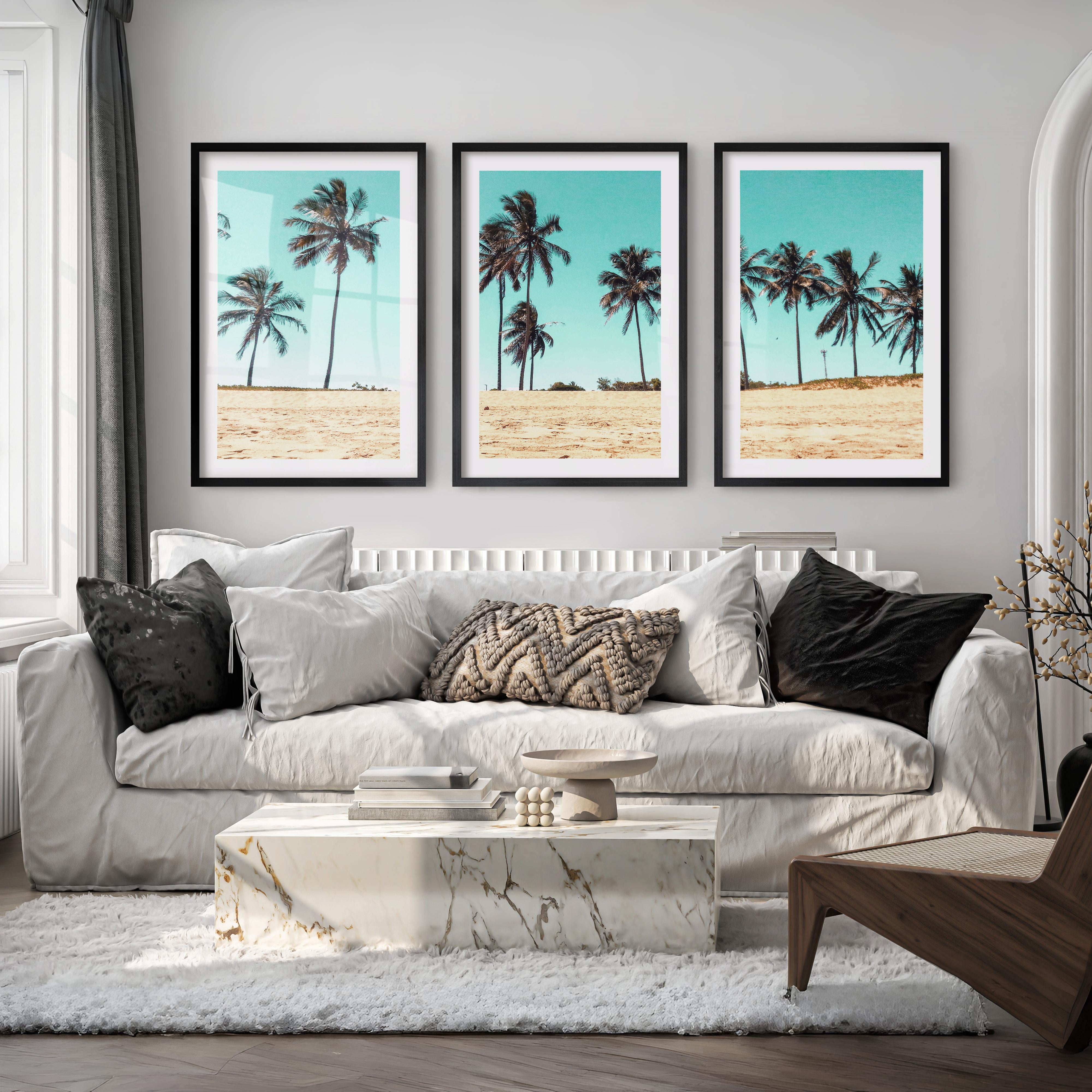 Palm Tree Coast beach style wall art - Black Framed Poster with White Border - Artworksets