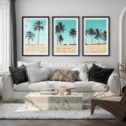 Palm Tree Coast beach style wall art - Black Framed Poster with White Border - Artworksets