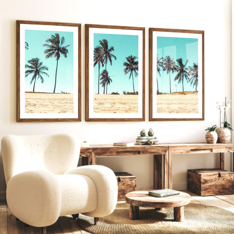 Palm Tree Coast beach style wall art - Dark Brown Framed Poster with White Border - Artworksets