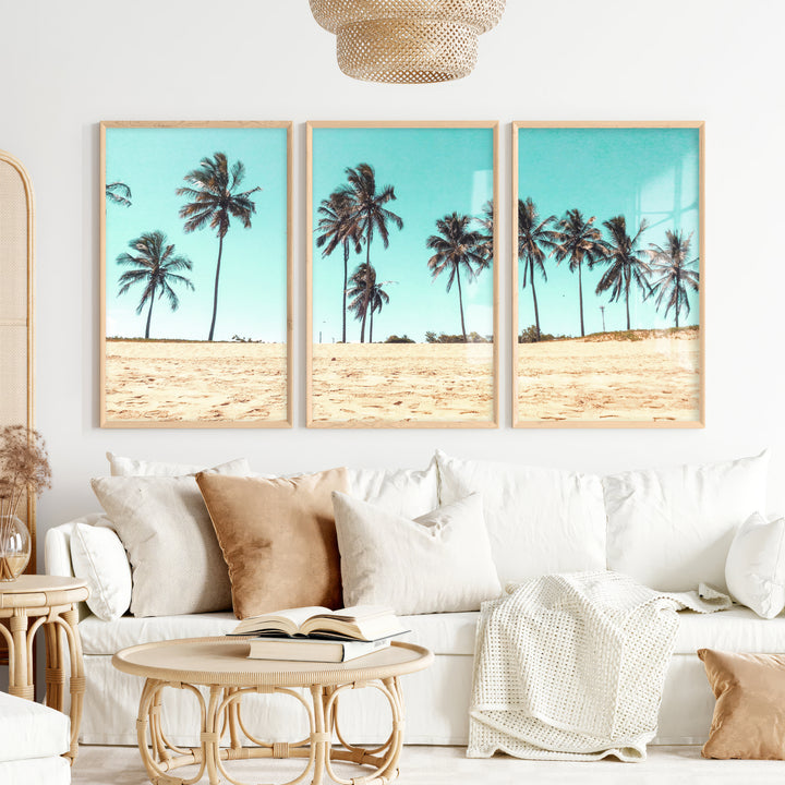 Palm Tree Coast beach style wall art - Natural Wood Framed Poster No Border - Artworksets