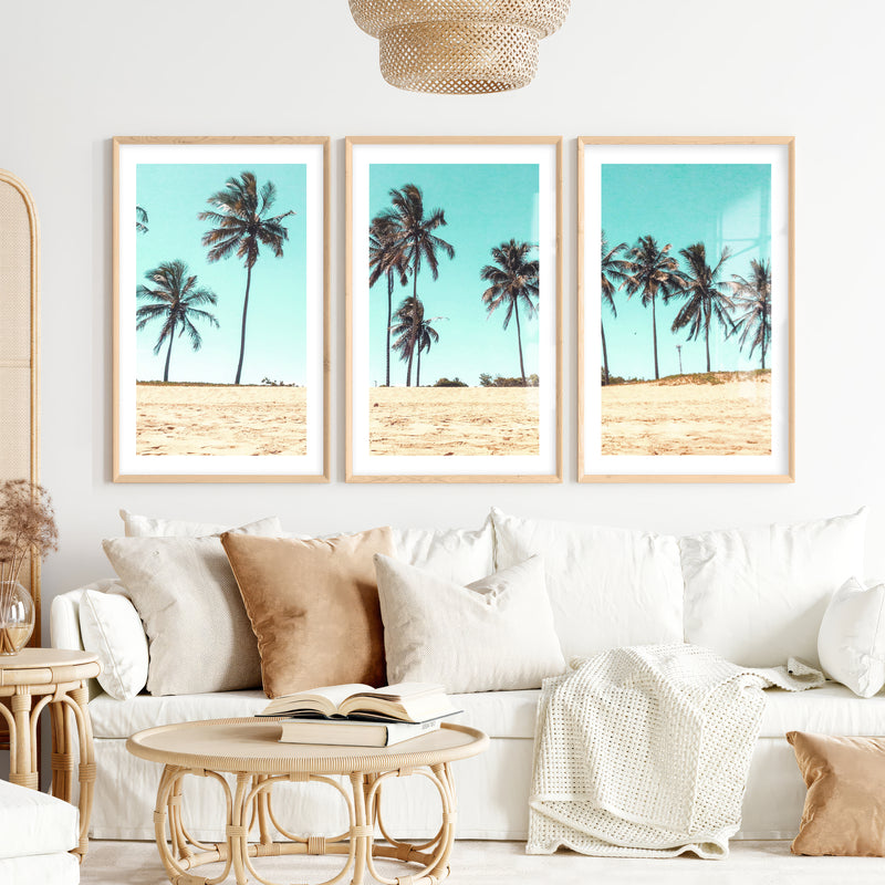 Palm Tree Coast beach style wall art- Natural Wood Framed Poster with White Border - Artworksets
