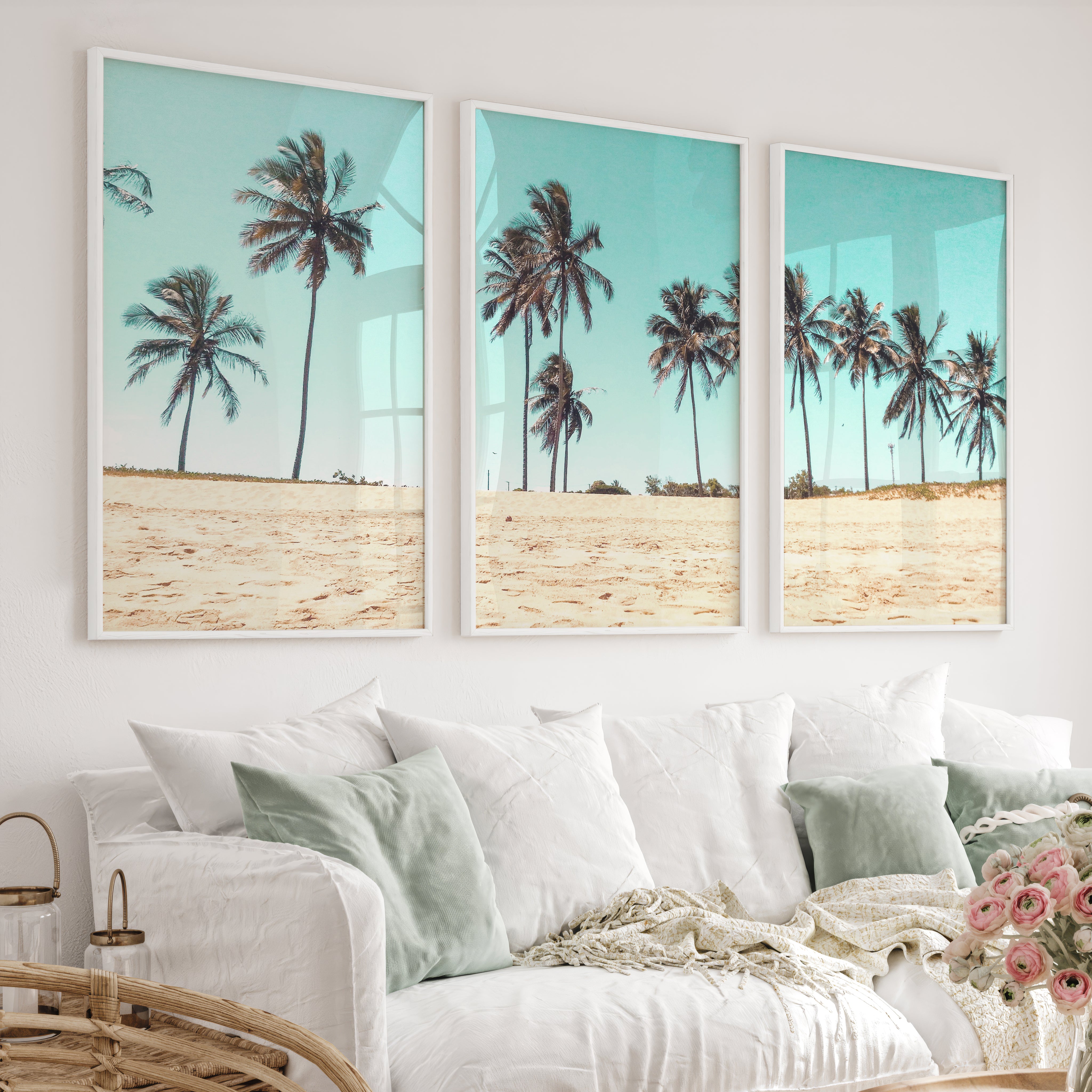 Palm Tree Coast beach style wall art - White Framed Poster No Border - Artworksets