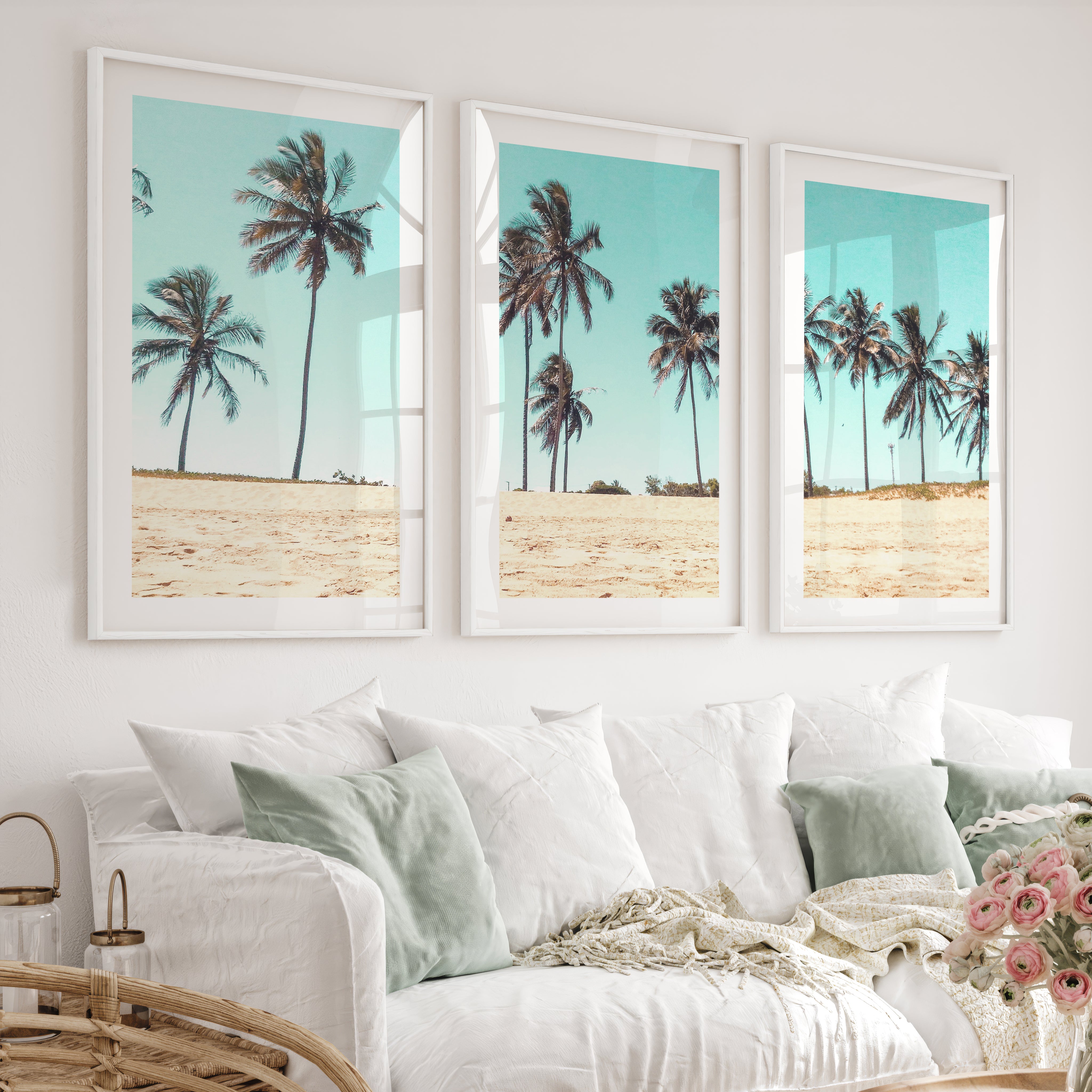 Palm Tree Coast beach style wall art - White Framed Poster with White Border - Artworksets