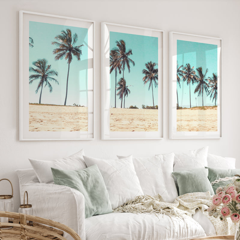 Palm Tree Coast beach style wall art - White Framed Poster with White Border - Artworksets