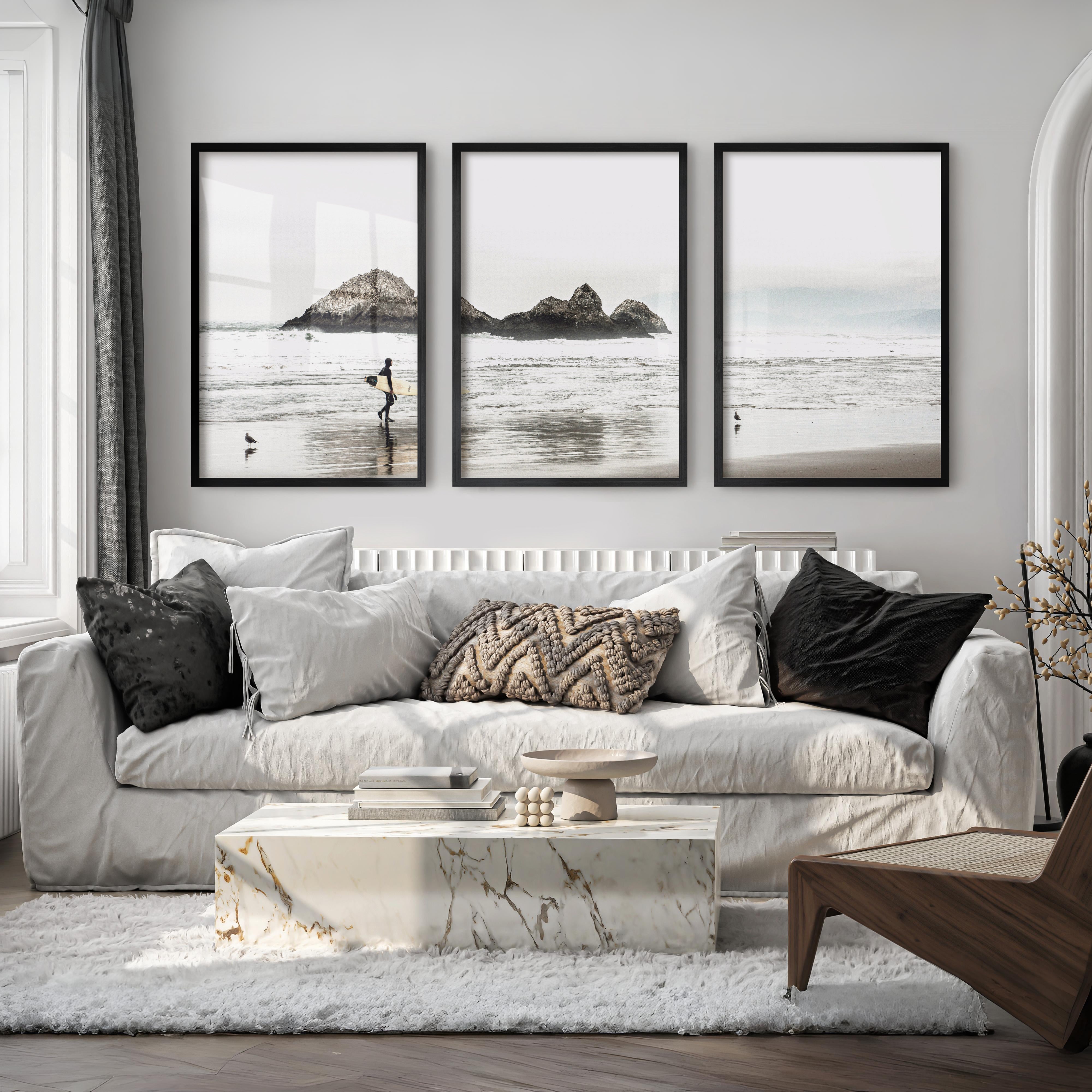 Surfer Rocks Beach Style Wall Decor - Black Framed Poster No Border - Artworksets