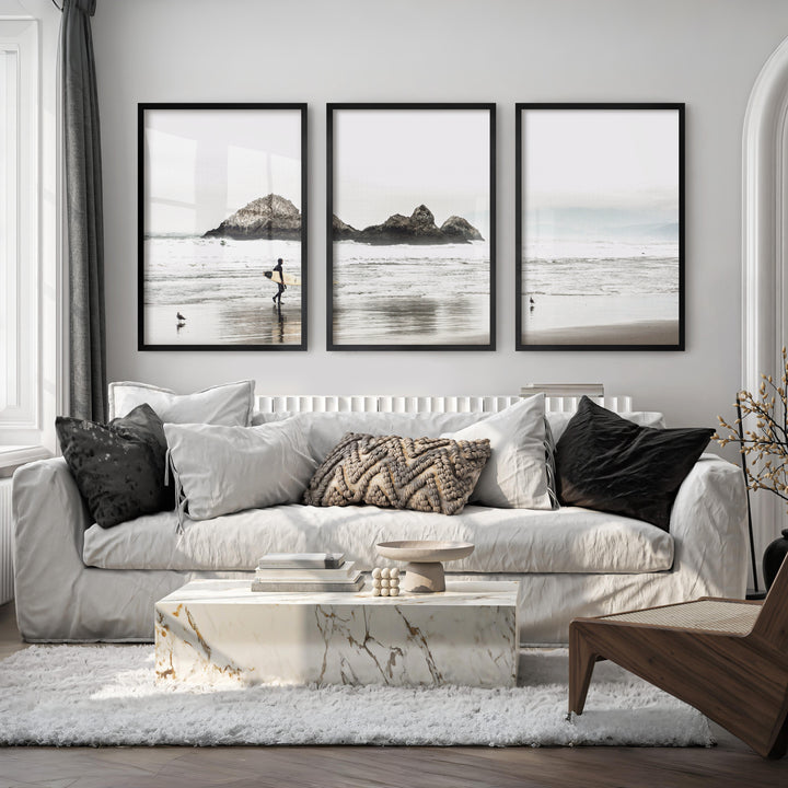 Surfer Rocks Beach Style Wall Decor - Black Framed Poster No Border - Artworksets