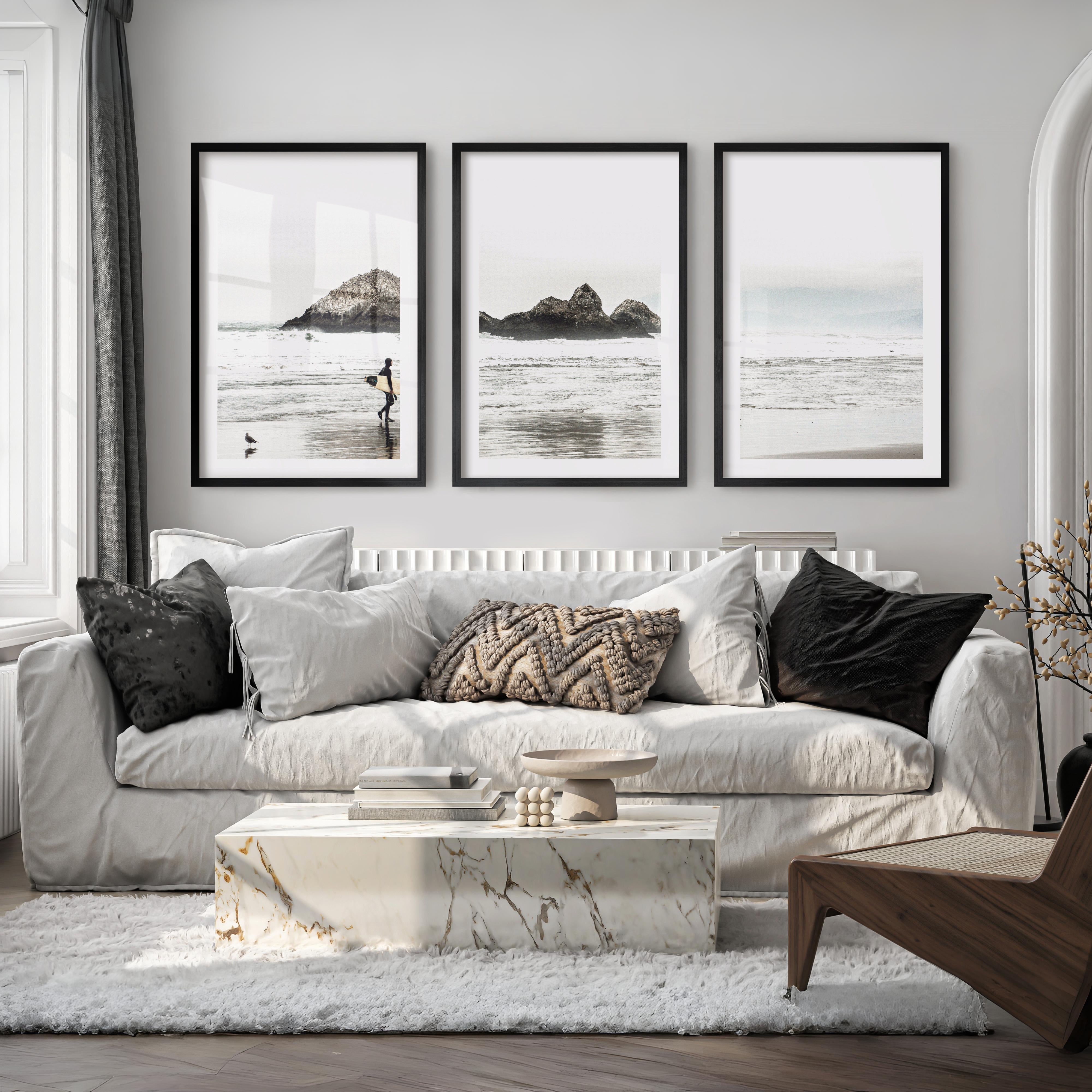 Surfer Rocks Beach Style Wall Decor - Black Framed Poster with White Border - Artworksets