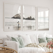 Surfer Rocks Beach Style Wall Decor - White Framed Poster No Border - Artworksets
