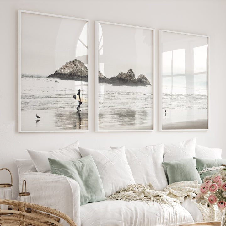 Surfer Rocks Beach Style Wall Decor - White Framed Poster No Border - Artworksets