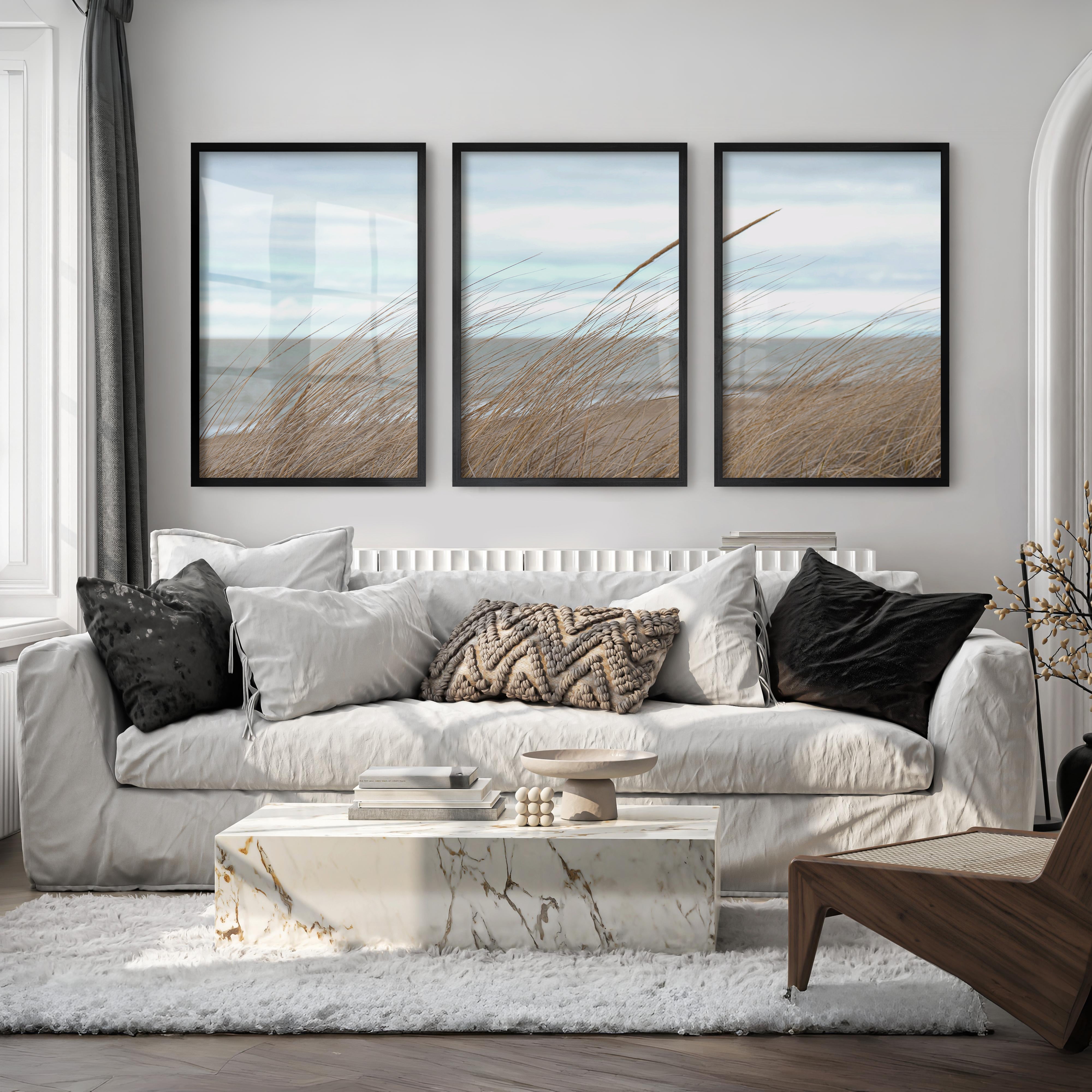 Windblown Dune Grass beach themed art prints - Black Framed Poster No Border - Artworksets