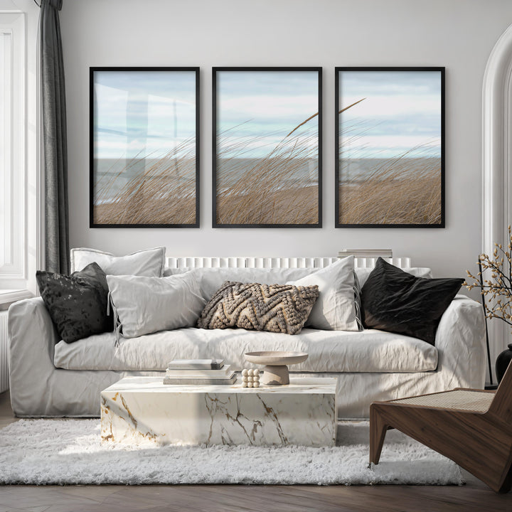Windblown Dune Grass beach themed art prints - Black Framed Poster No Border - Artworksets