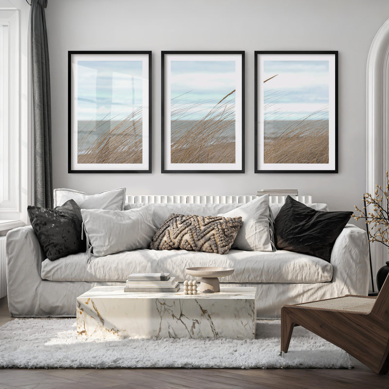 Windblown Dune Grass beach themed art prints - Black Framed Poster with White Border - Artworksets