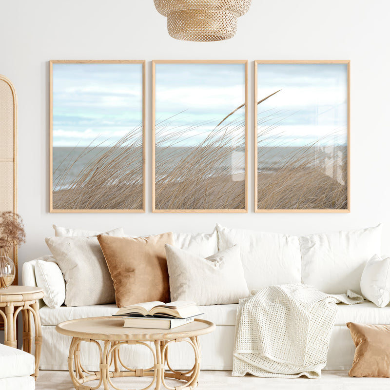 Windblown Dune Grass beach themed art prints - Natural Wood Framed Poster No Border - Artworksets