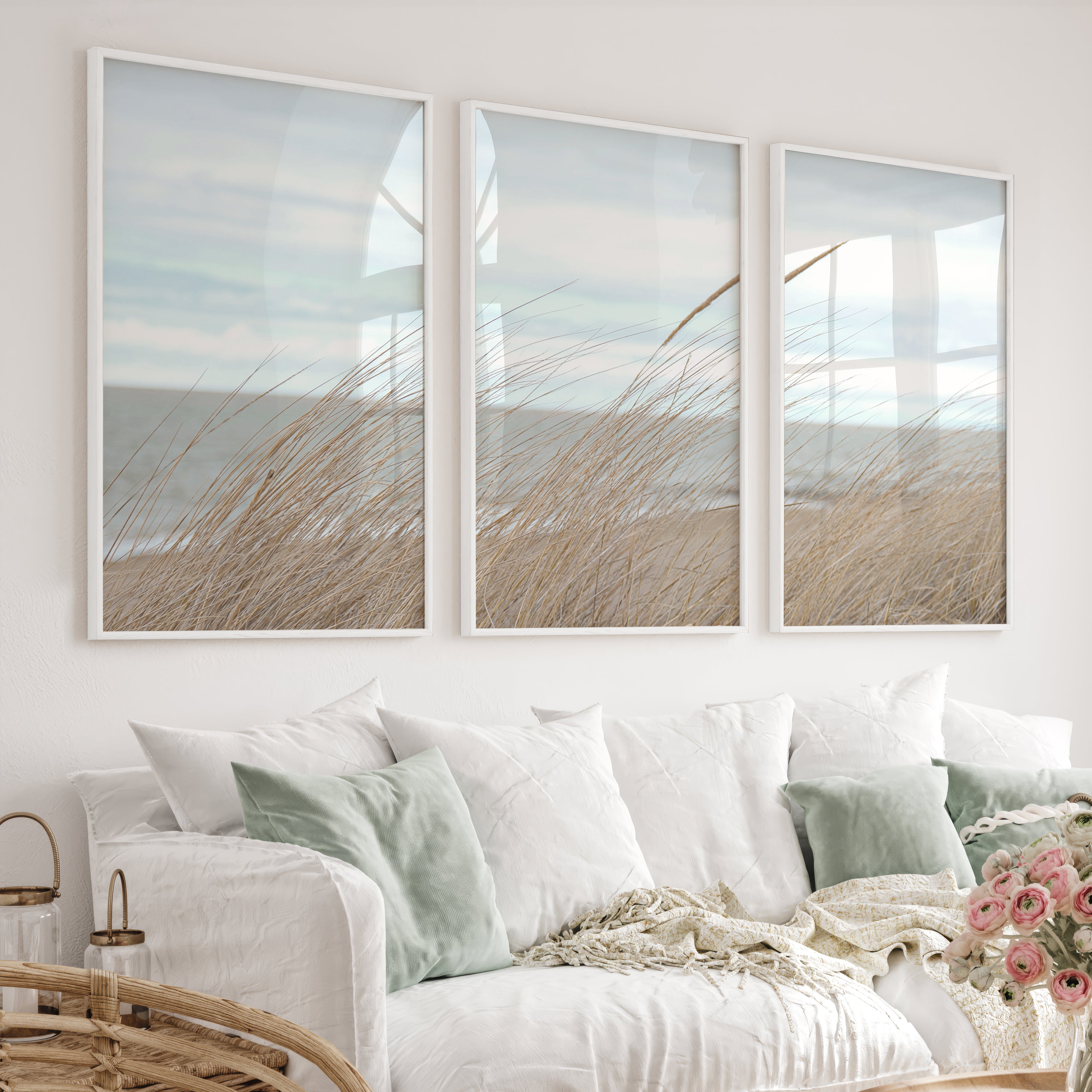 Windblown Dune Grass beach themed art prints - White Framed Poster No Border - Artworksets
