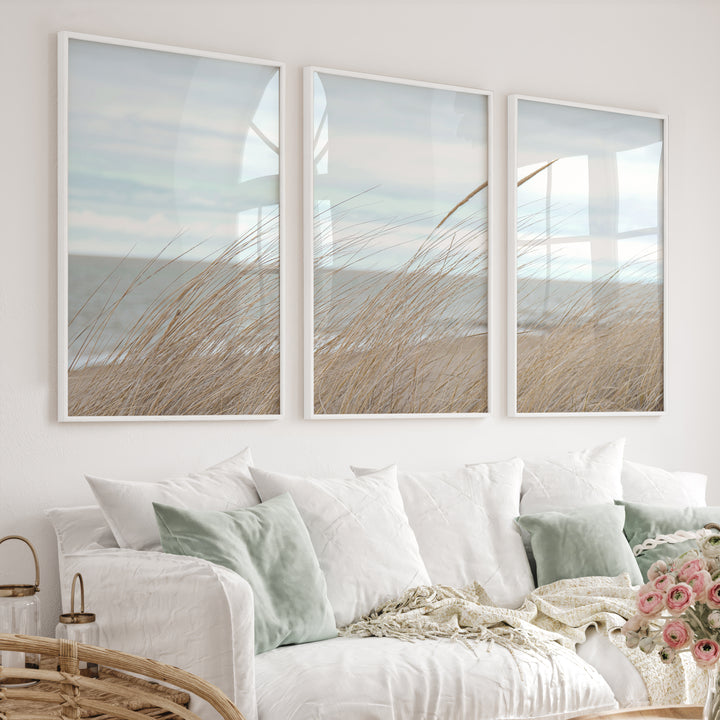 Windblown Dune Grass beach themed art prints - White Framed Poster No Border - Artworksets