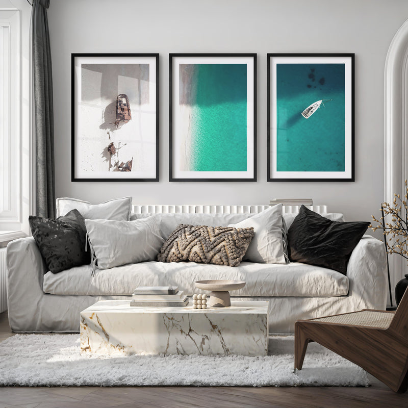 Shipwreck Shore Beach Themed Framed Art - Black Framed Poster with White Border - Artworksets