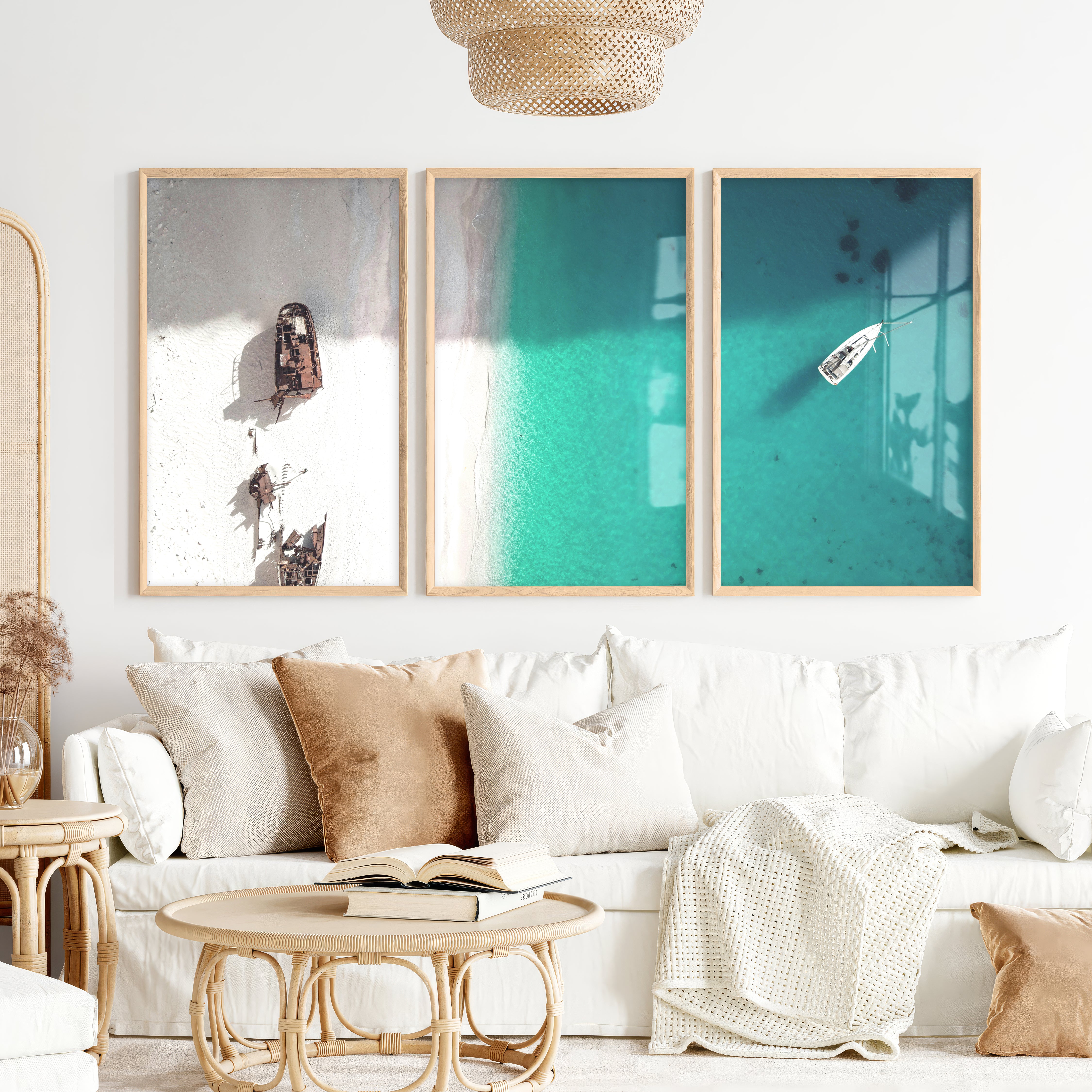 Shipwreck Shore Beach Themed Framed Art - Natural Wood Framed Poster No Border - Artworksets