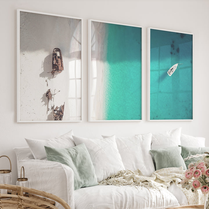 Shipwreck Shore Beach Themed Framed Art - White Framed Poster No Border - Artworksets