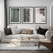 Aerial Shore beach themed prints with Rock Breakwater - Black Framed Poster with White Border - Artworksets