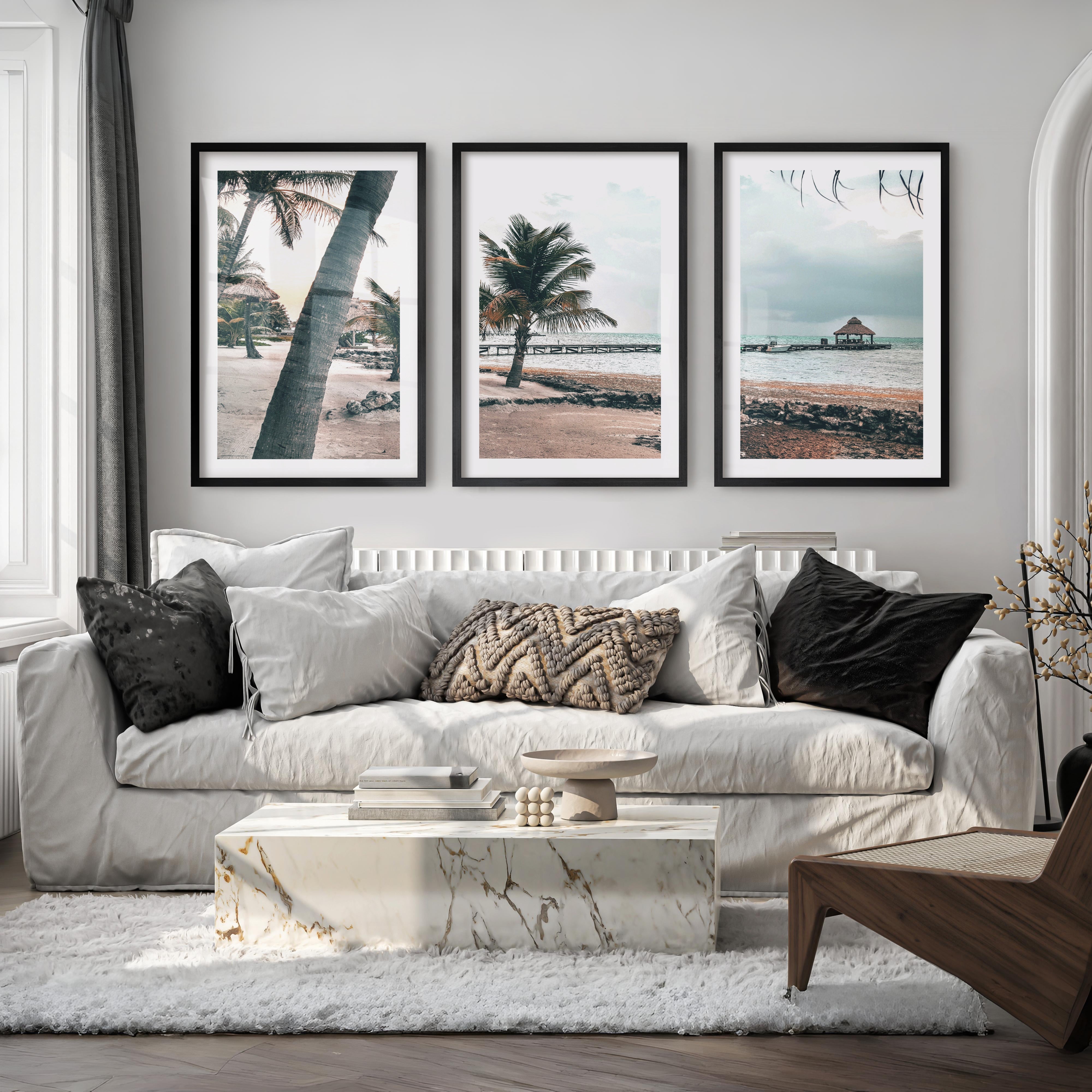 Palm Pier beach themed prints - Black Framed Poster with White Border - Artworksets