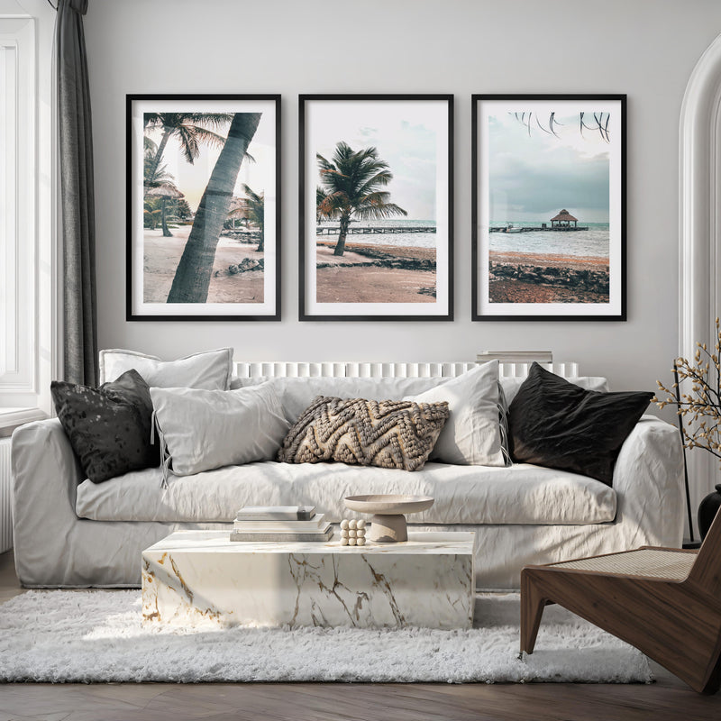 Palm Pier beach themed prints - Black Framed Poster with White Border - Artworksets