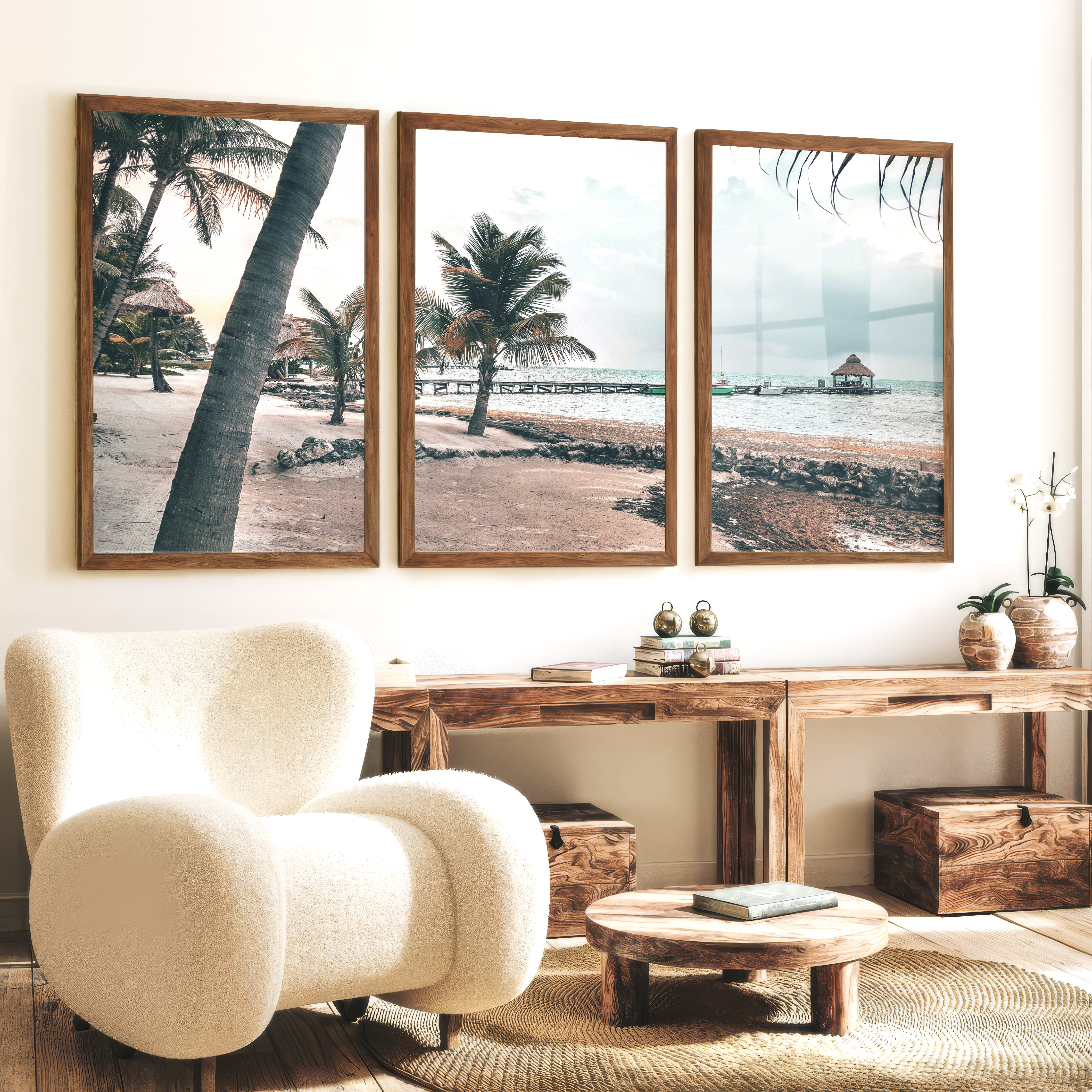 Palm Pier beach themed prints - Dark Brown Framed Poster No Border - Artworksets