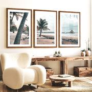 Palm Pier beach themed prints - Dark Brown Framed Poster with White Border - Artworksets