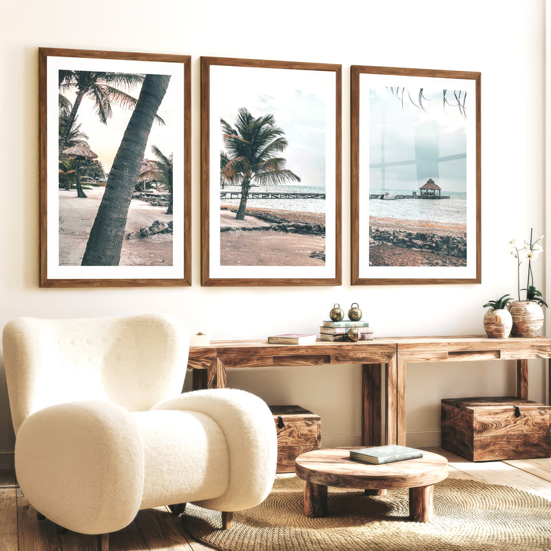 Palm Pier beach themed prints - Dark Brown Framed Poster with White Border - Artworksets