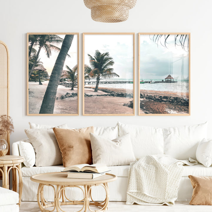 Palm Pier beach themed prints - Natural Wood Framed Poster No Border - Artworksets
