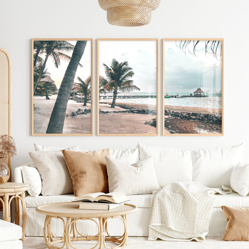 Palm Pier beach themed prints - Natural Wood Framed Poster No Border - Artworksets