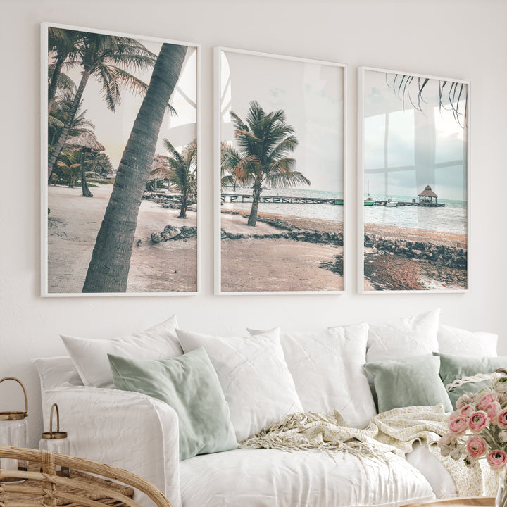 Palm Pier beach themed prints - White Framed Poster No Border - Artworksets