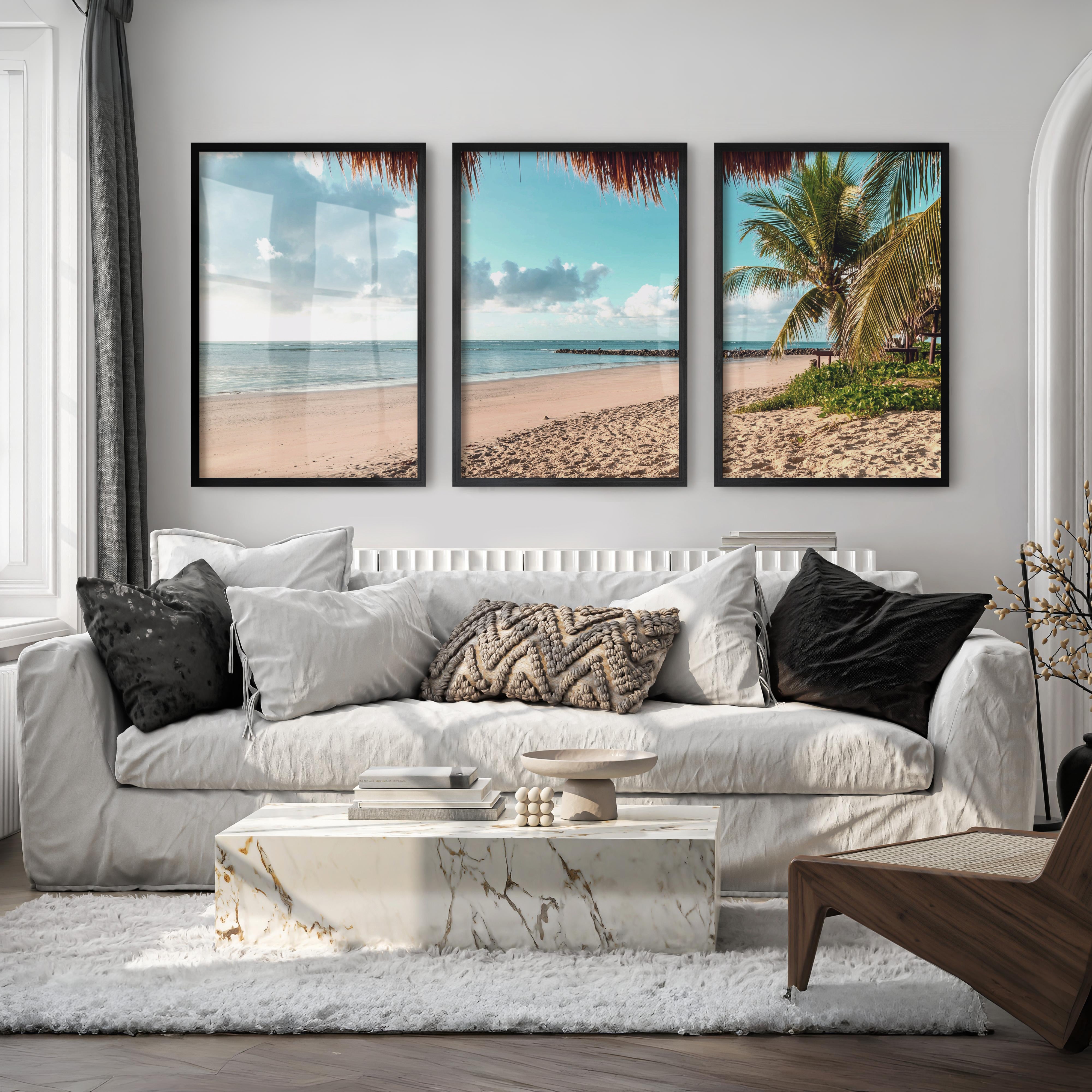 Palm-Framed Beach Themed Wall Art - Black Framed Poster No Border - Artworksets