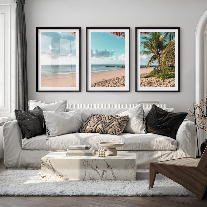 Palm-Framed Beach Themed Wall Art - Black Framed Poster with White Border - Artworksets
