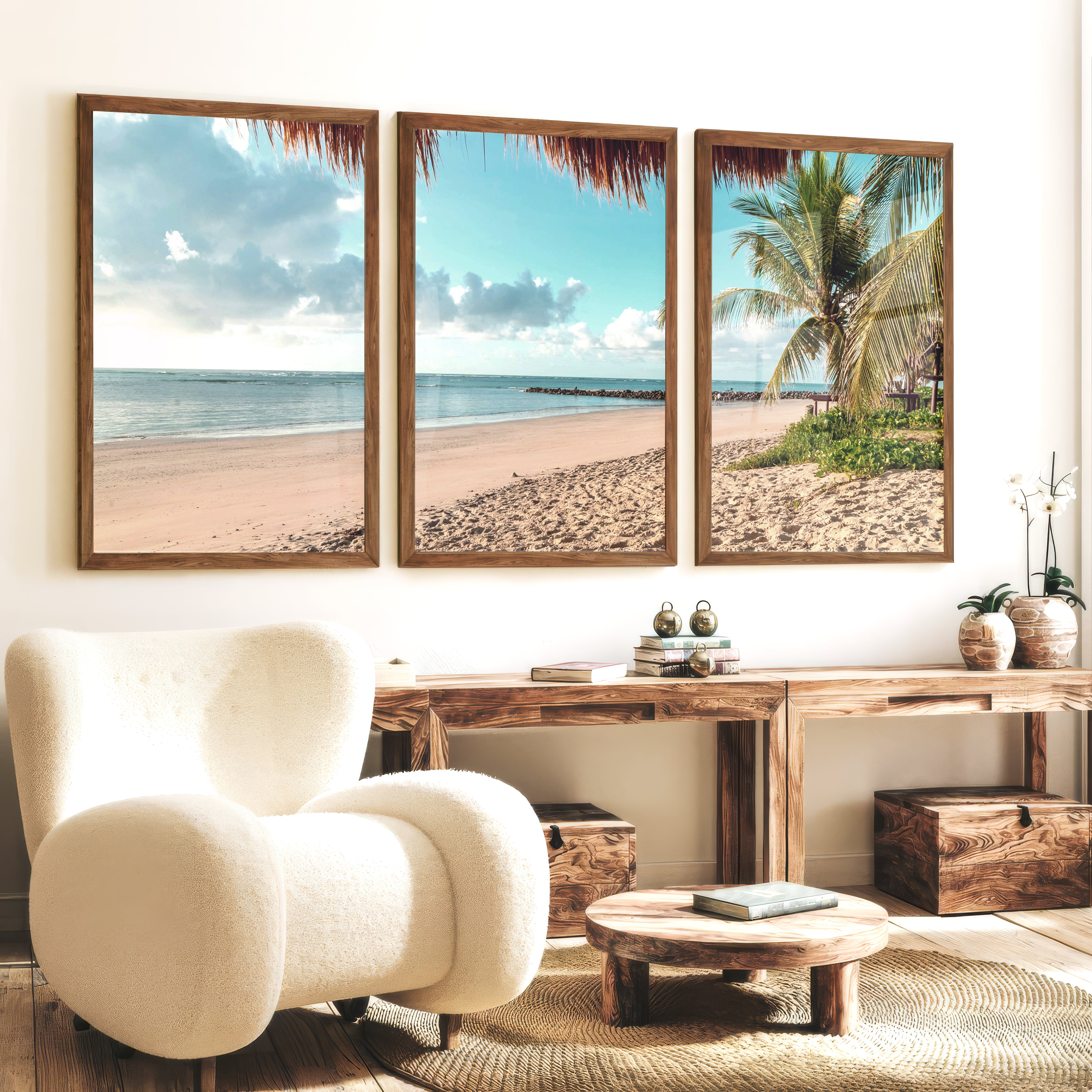 Palm-Framed Beach Themed Wall Art - Dark Brown Framed Poster No Border - Artworksets