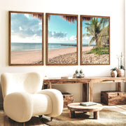 Palm-Framed Beach Themed Wall Art - Dark Brown Framed Poster No Border - Artworksets