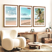 Palm-Framed Beach Themed Wall Art - Dark Brown Framed Poster with White Border - Artworksets