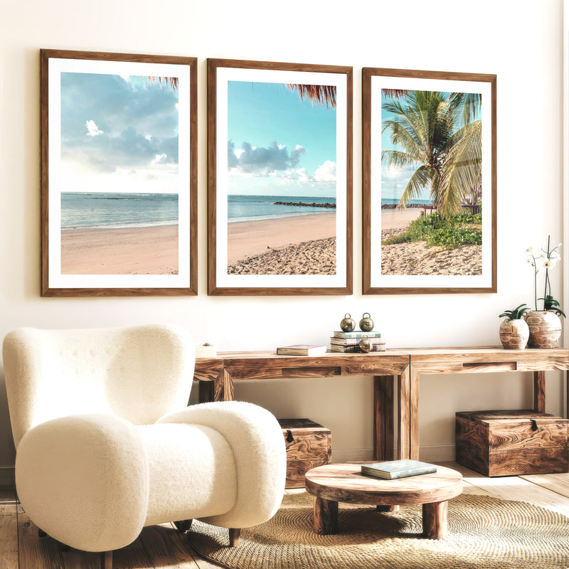 Palm-Framed Beach Themed Wall Art - Dark Brown Framed Poster with White Border - Artworksets